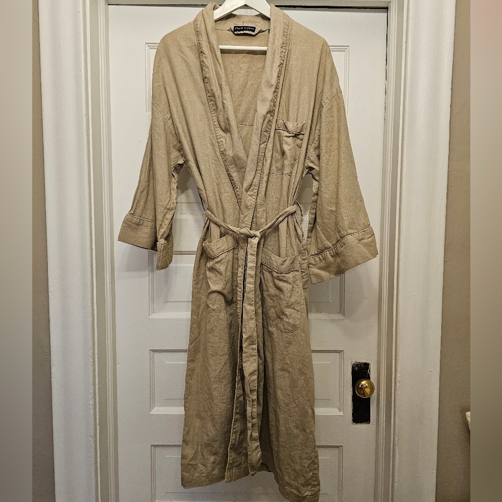 Grant Thomas Linen Cotton Robe Natural Tan One Size Fits All Unisex